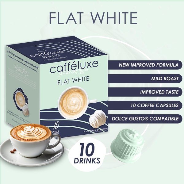 Cafféluxe Flat White Coffee | 10 Capsules | Single Serve | Dolce Gusto® Compatible