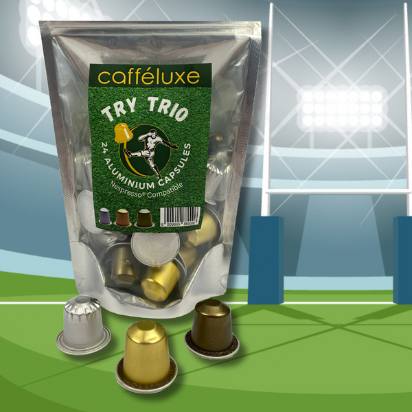 Caffeluxe Try Trio Rugby Edition | 24 Aluminium Mixed Coffee Capsule | Nespresso® Compatible