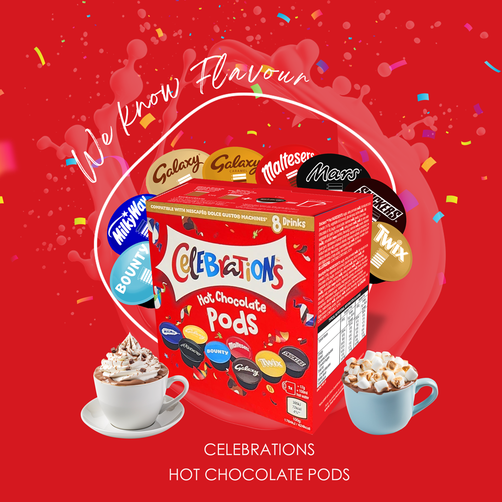 Mars Celebrations Hot Chocolate 8 Capsules Single Serve Dolce Gu Caffeluxe Coffee