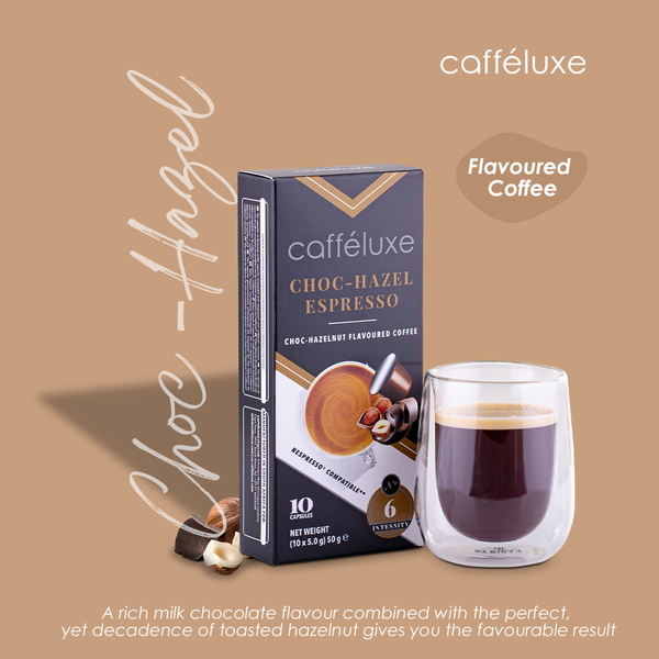 Cafféluxe Signature Choc-Hazel Espresso | 10 Flavoured Coffee Capsules | Nespresso® Compatible