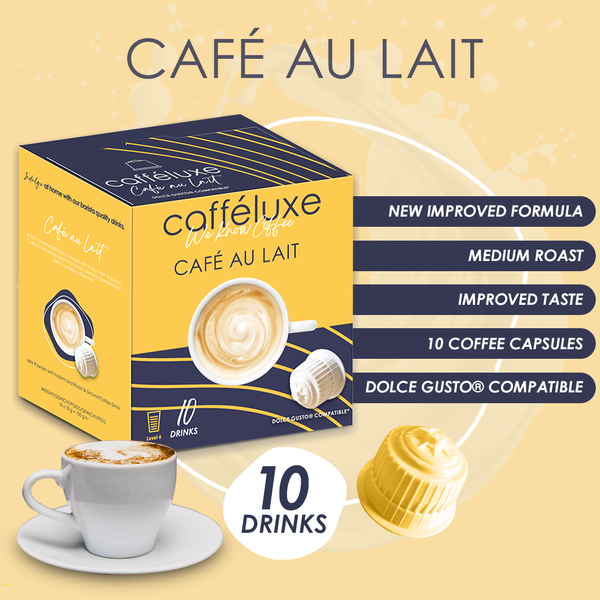 Cafféluxe Café Au Lait | 10 Capsules | Single Serve | Dolce Gusto® Compatible