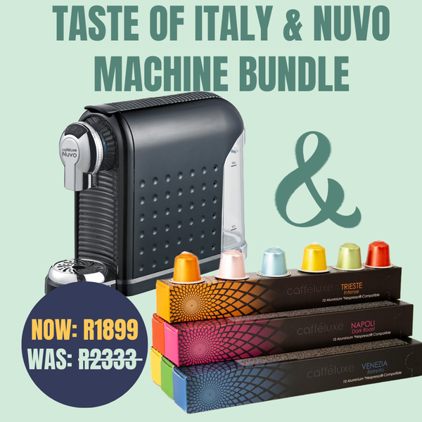 Taste of Italy & Nuvo Machine Bundle | 60 Aluminium  Nespresso® Compatible Capsules