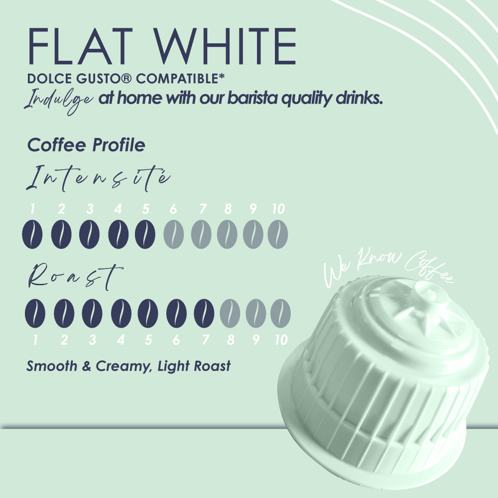 Cafféluxe Flat White Coffee | 10 Capsules | Single Serve | Dolce Gusto® Compatible