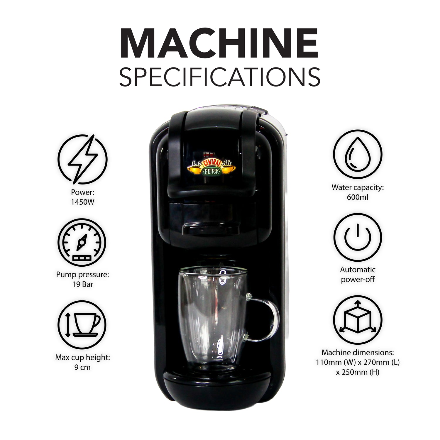 Caffeluxe F.R.I.E.N.D.S DUO Machine | Nespresso® & Dolce Gusto® Compatible | Central Perk + FREE 250ml Descaler & Aluminum Cleaning Capsules