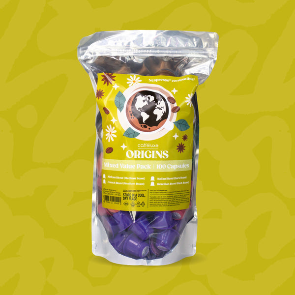 Caffeluxe Origins Mixed Variety | 100 Coffee Capsules | Nespresso® Compatible