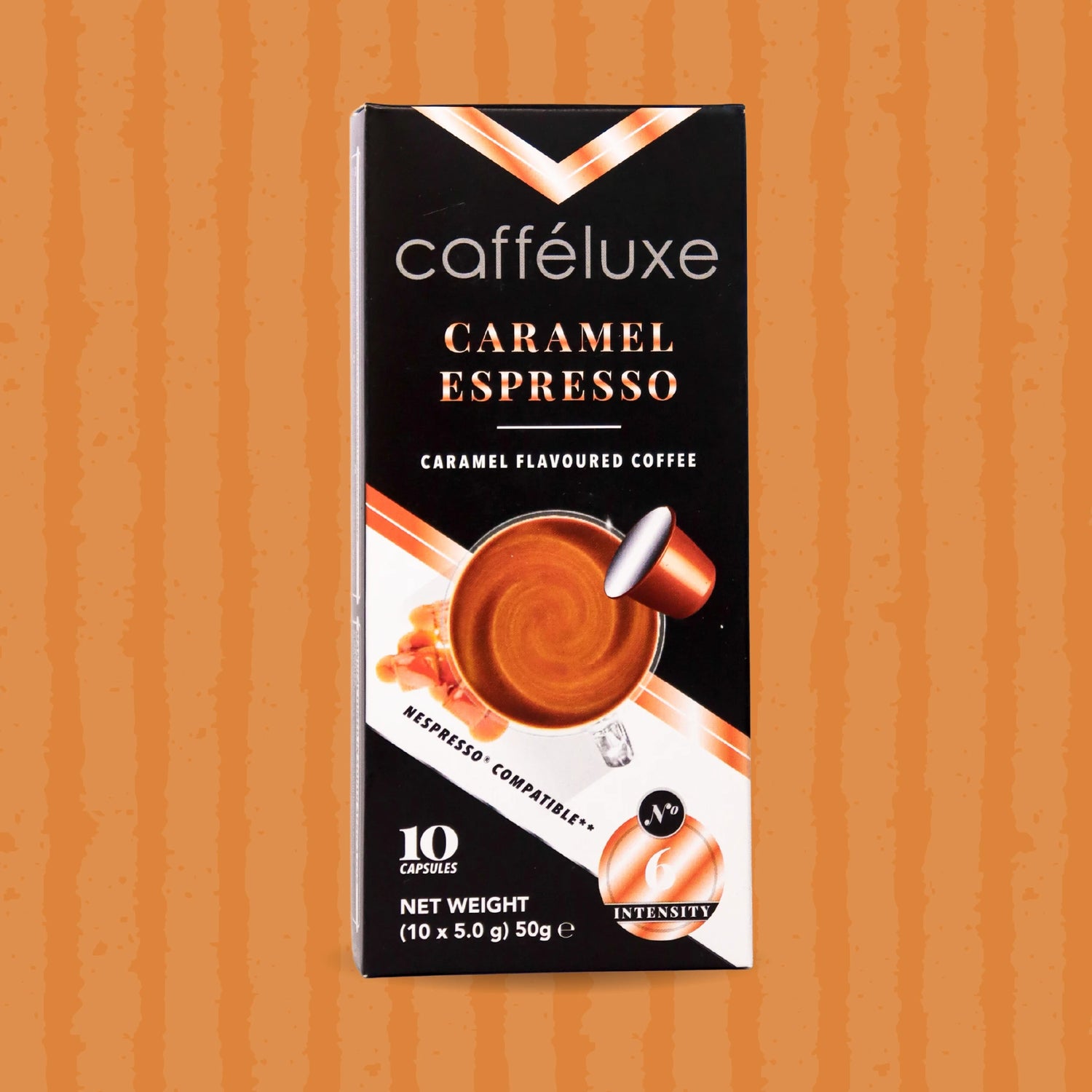 Cafféluxe Signature Caramel Espresso | 10 Flavoured Coffee Capsules | Nespresso® Compatible