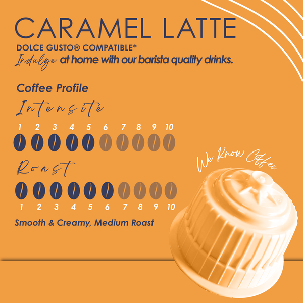 Cafféluxe Caramel Latte | 10 Capsules | Single Serve | Dolce Gusto® Compatible