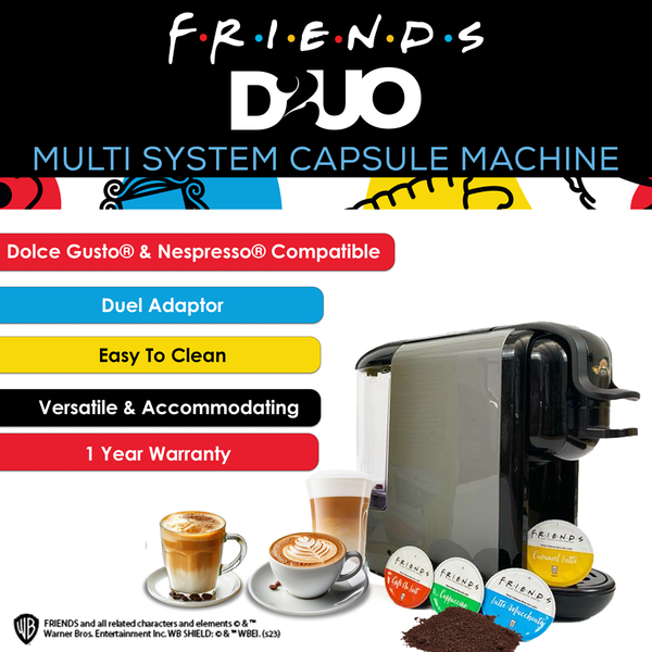 Caffeluxe F.R.I.E.N.D.S DUO Machine | Nespresso® & Dolce Gusto® Compatible | Central Perk