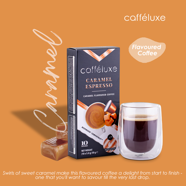 Cafféluxe Signature Caramel Espresso | 10 Flavoured Coffee Capsules | Nespresso® Compatible