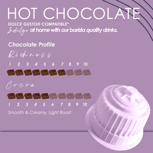 Cafféluxe Hot Chocolate | 10 Capsules | Single Serve | Dolce Gusto® Compatible